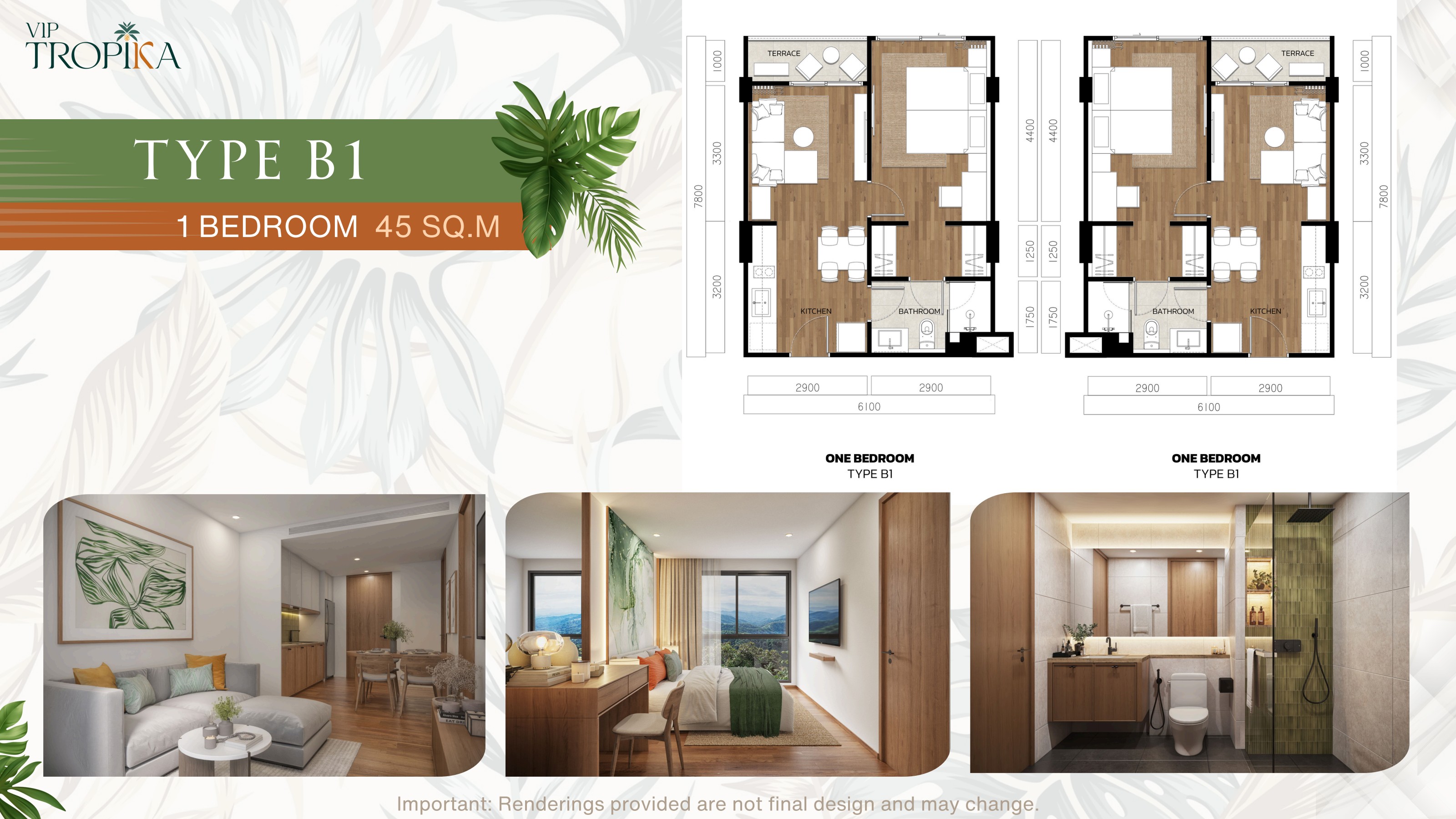 Floor plan Type B1 — 1 Bedroom