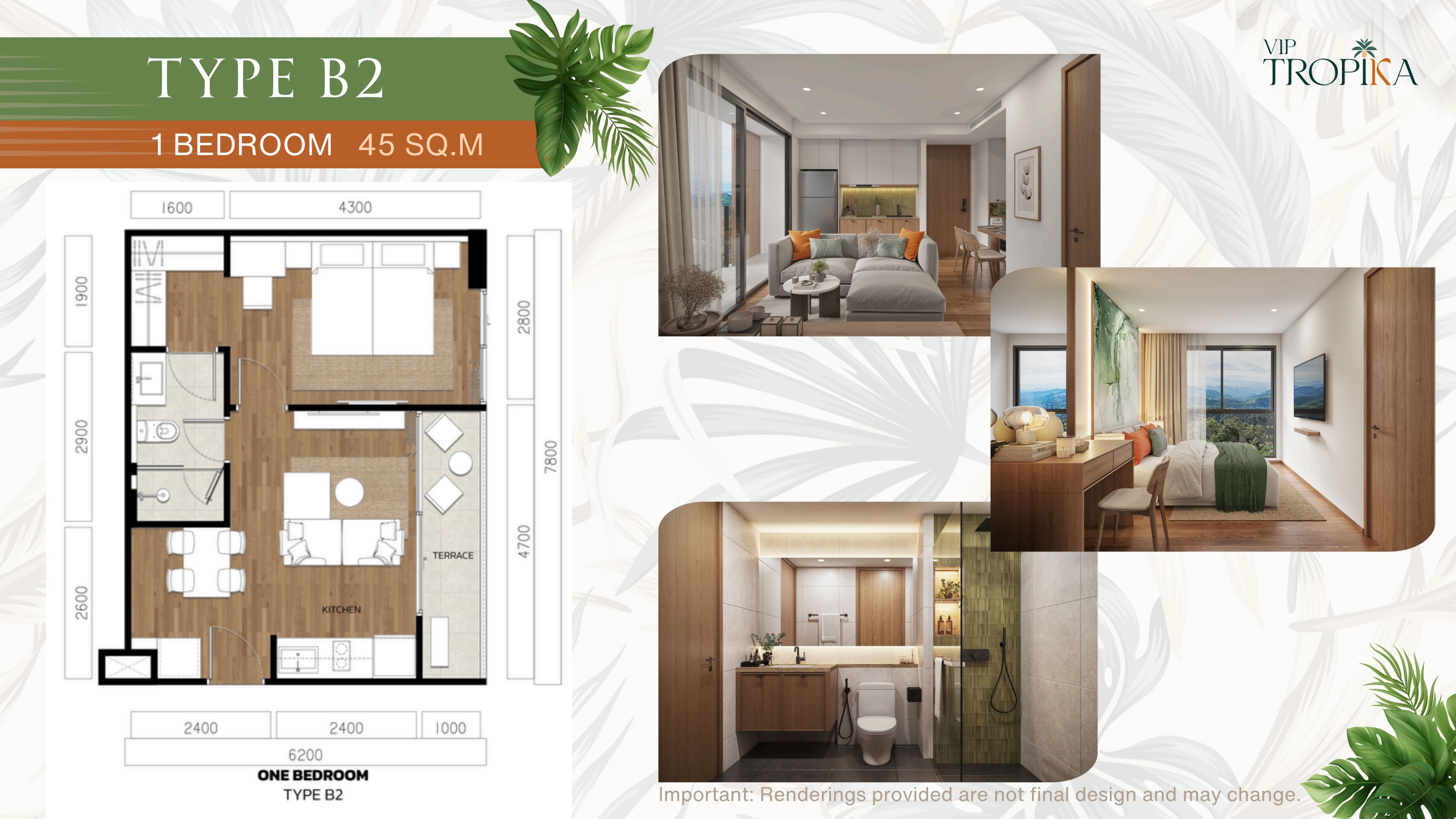 Floor plan Type B2 — 1 Bedroom
