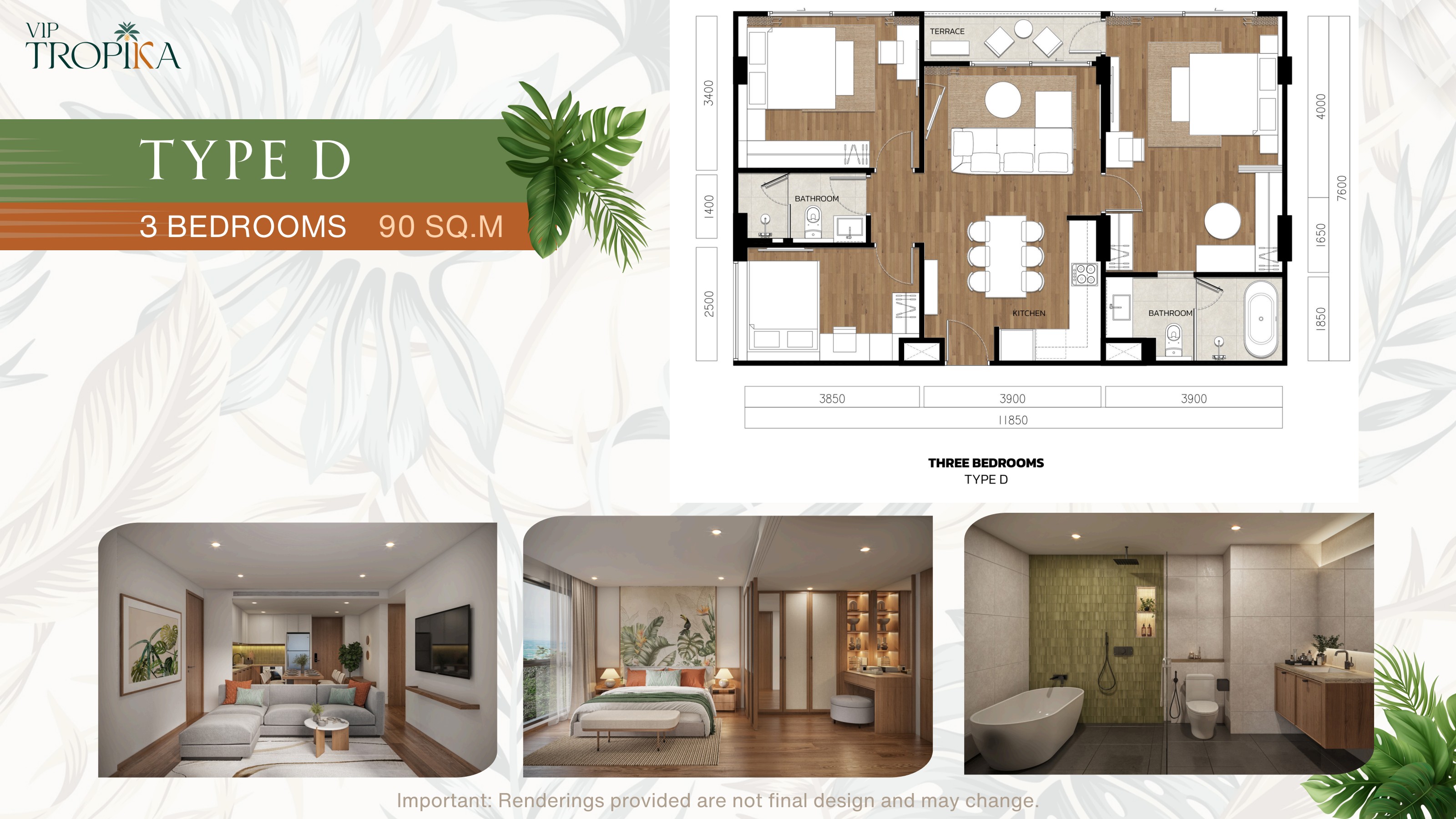 Floor plan Type D — 3 Bedrooms